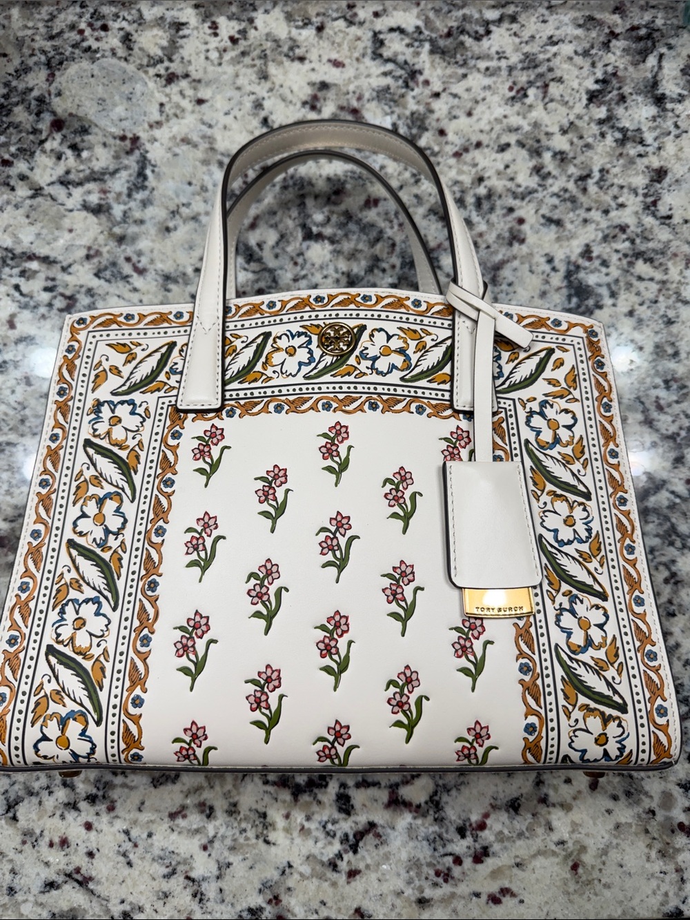 Tory Burch Cream Floral Border Tote